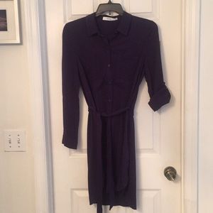 Navy blue belted shirt dress